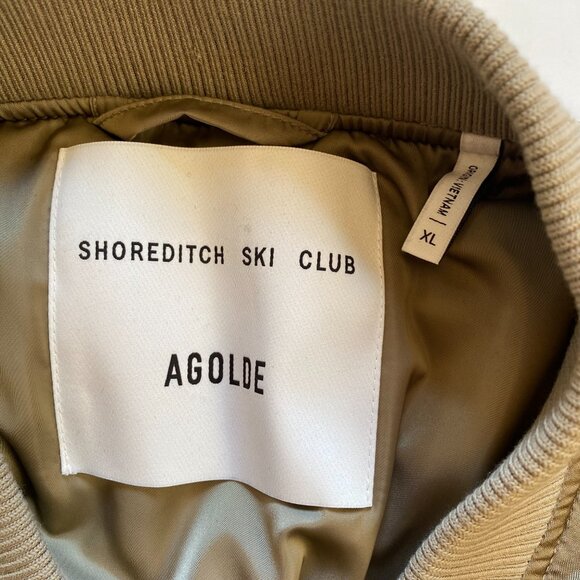 AGOLDE Shoreditch Ski Club Jett Bomber Jacket Coat Womens XL Army Green Satin - Picture 7 of 13